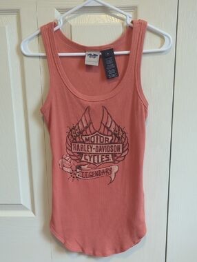 Harley-Davidson Burnt Orange Ribbed Tank with Graphic Emblem Cotton Blend